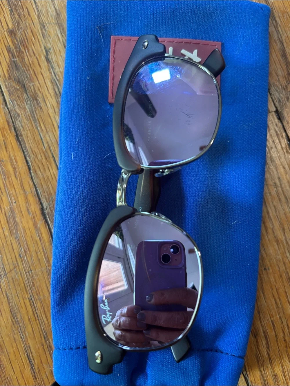 Ray-Ban junior Clubmaster Black Frame Sunglasses with Purple mirror Lenses